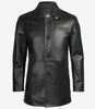 Mens Black Leather Coat With Brown Detailing