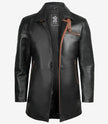 Mens Black Leather Coat With Brown Detailing