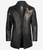 Mens Black Leather Coat With Brown Detailing