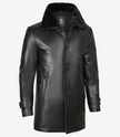 Black Shearling Three Quarter Length Coat Mens