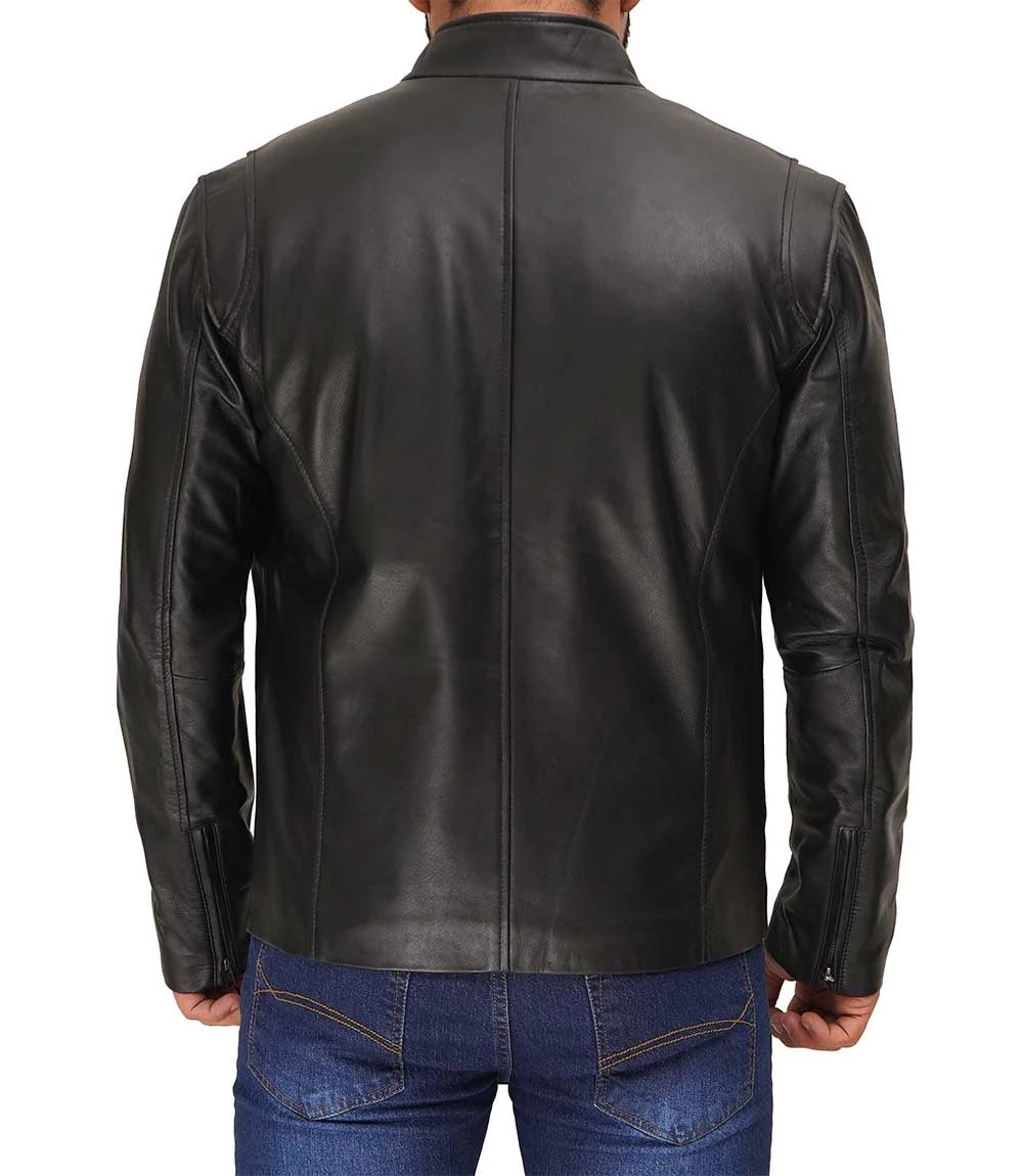 Mens Classic Black Cafe Racer Leather Jacket