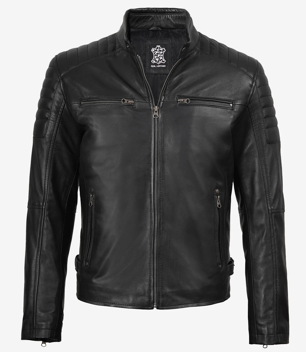 Mens Black Cafe Racer Leather Jacket
