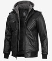 Mens Bomber Hooded Black Leather Jacket