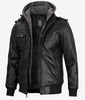 Mens Bomber Hooded Black Leather Jacket