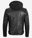 Mens Black Cafe Racer Leather Jacket With Detachable Hood