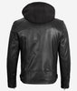 Mens Black Cafe Racer Leather Jacket With Detachable Hood