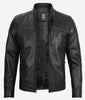 Mens Black Cafe Racer Leather Jacket With Detachable Hood