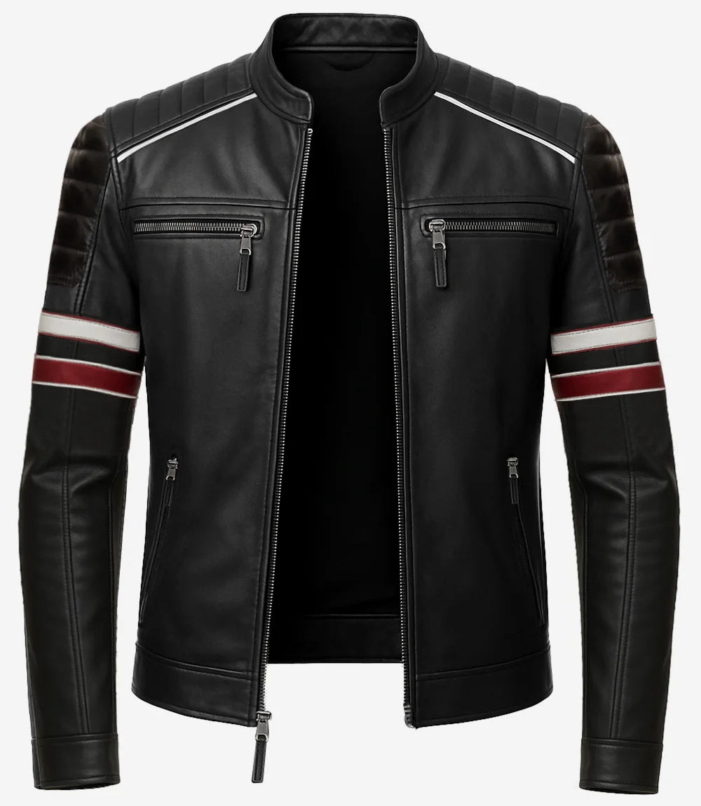 Mens Black Lambskin Leather Biker Jacket