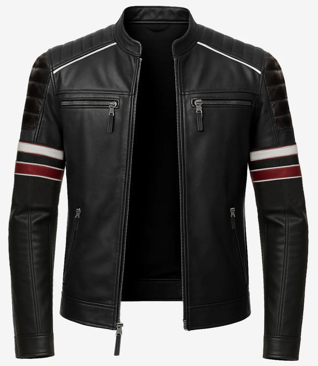 Mens Black Lambskin Leather Biker Jacket