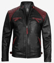 Mens Black and Maroon Cafe Racer Leather Jacket