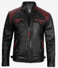 Mens Black and Maroon Cafe Racer Leather Jacket