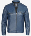 Mens Blue Cafe Racer Leather Jacket