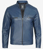 Mens Blue Cafe Racer Leather Jacket