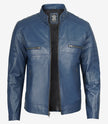 Mens Blue Cafe Racer Leather Jacket