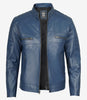 Mens Blue Cafe Racer Leather Jacket