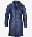 Mens Real Leather Blue Car Coat