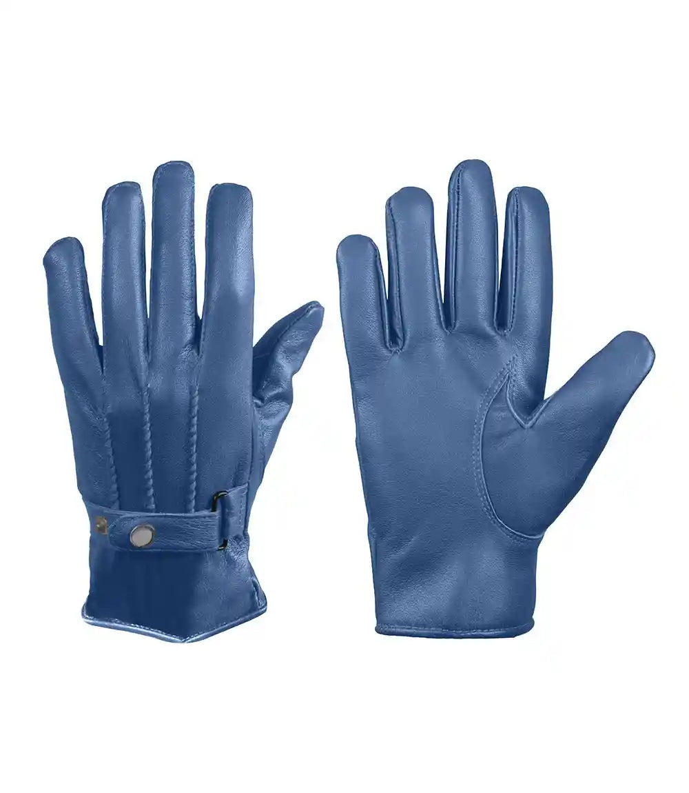 Mens Blue Real Leather Lined Gloves