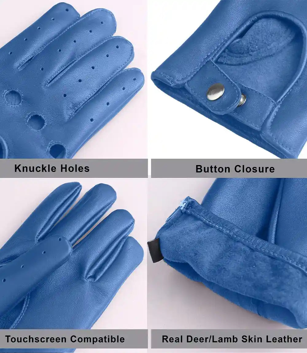 Mens Real Leather Blue Driving Gloves