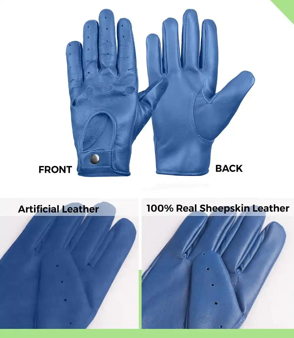 Mens Real Leather Blue Driving Gloves
