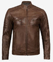 Mens Coffee Brown Cafe Racer Leather Jacket