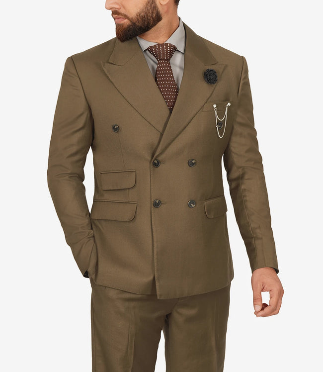 Mens Wide Peak Lapel Double Breasted Brown Suit