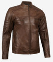 Mens Coffee Brown Cafe Racer Leather Jacket