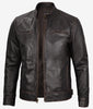 Mens Distressed Brown Moto Racer Jacket