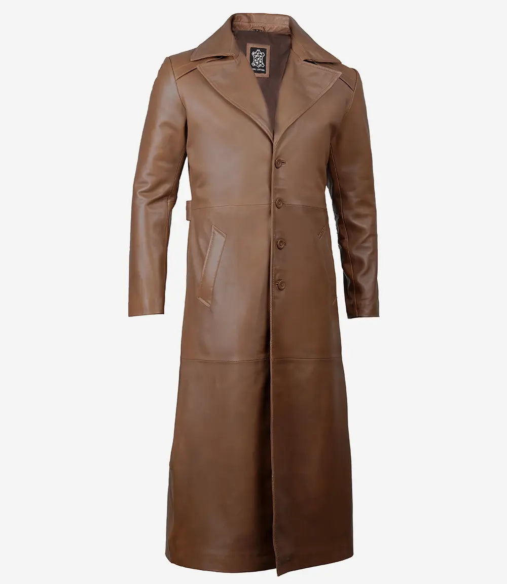 Jackson Mens Brown Trench Full Length Leather Coat