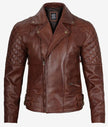 Frisco Quilted Sleeves Asymmetrical Rustic Oxblood Brando Motorcycle Leather Jacket
