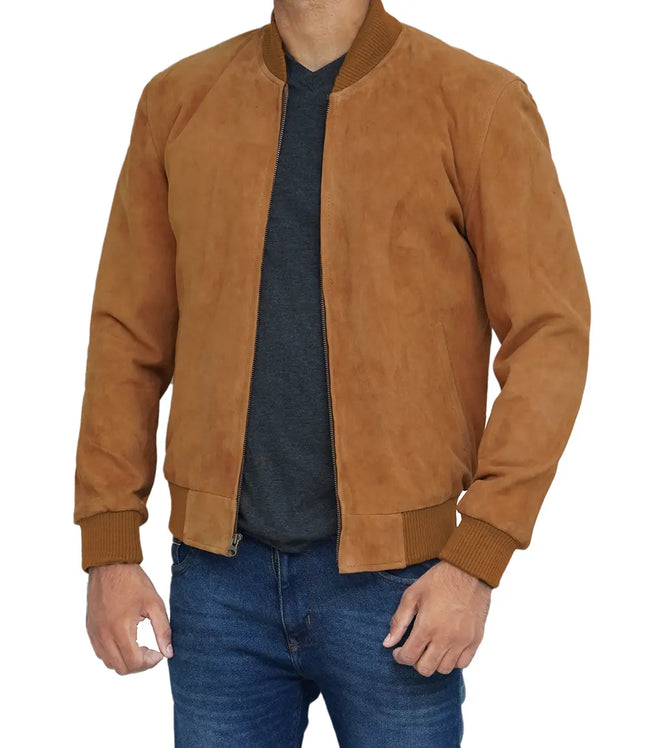 Mens Suede Brown Bomber Leather Jacket