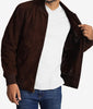 Mens Suede Leather Dark Brown Bomber Jacket