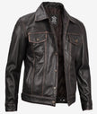 Mens Dark Brown Leather Trucker Jacket