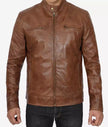 Mens Chocolate Brown Cafe Racer Motorcycle Leather Jacket