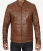 Mens Chocolate Brown Cafe Racer Motorcycle Leather Jacket