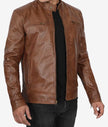Mens Chocolate Brown Cafe Racer Motorcycle Leather Jacket
