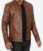 Mens Chocolate Brown Cafe Racer Motorcycle Leather Jacket