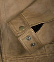 Mens Shirt Collar Yellow Waxed Leather Jacket 