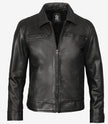 Mens Classic Shirt Collar Black Leather Jacket