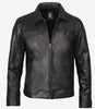 Mens Classic Shirt Collar Black Leather Jacket