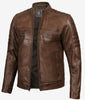 Mens Coffee Brown Cafe Racer Leather Jacket