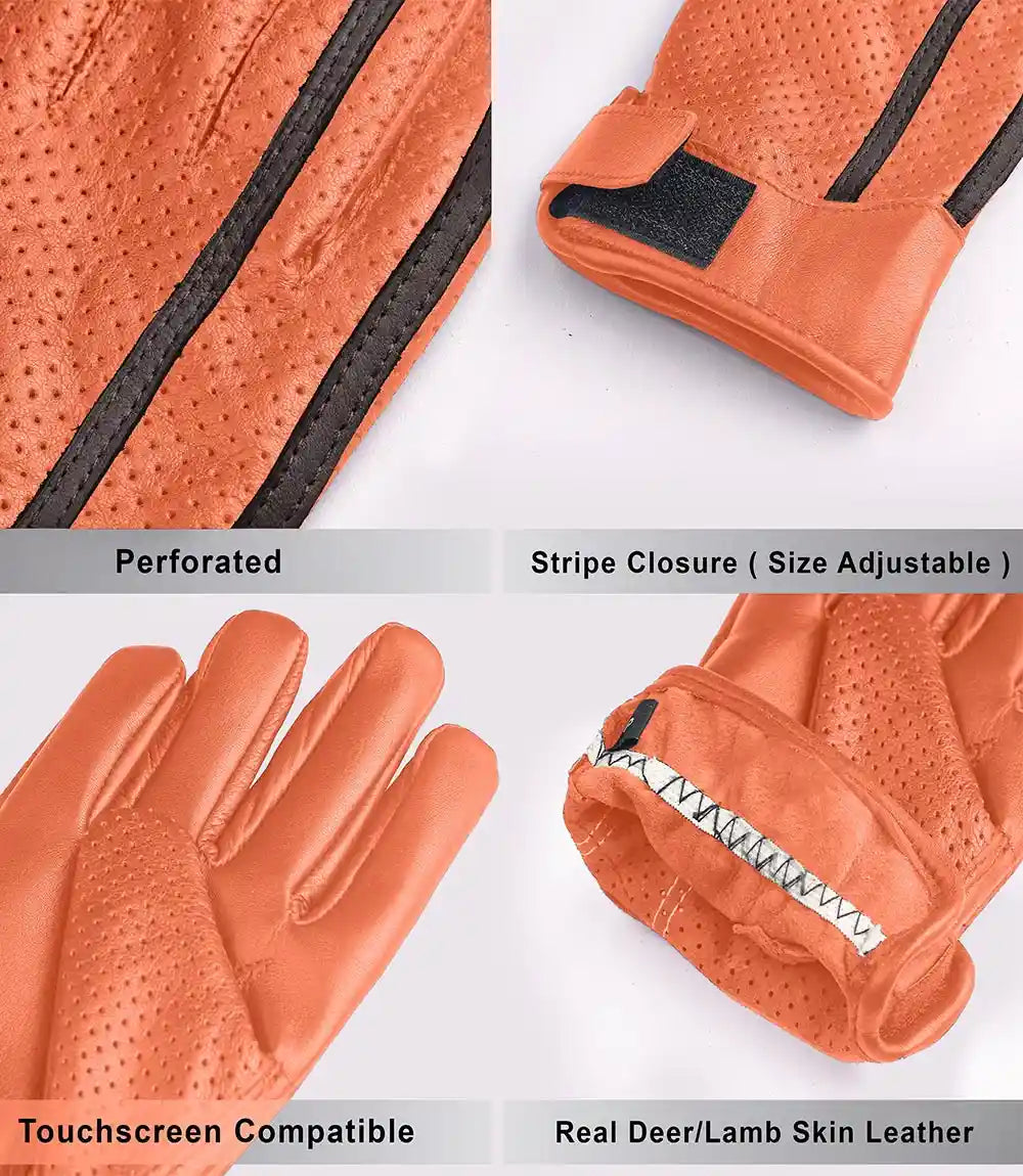 Mens Cognac Perforated Leather Gloves