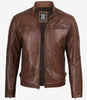 Mens Cognac Waxed Cafe Racer Leather Jacket