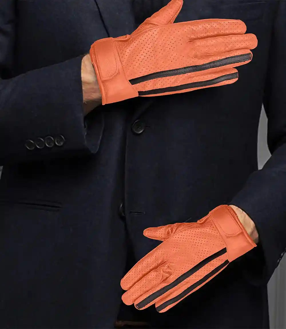 Mens Cognac Perforated Leather Gloves