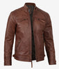 Mens Tall Cafe Racer Distressed Brown Leather Jacket