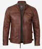 Mens Tall Cafe Racer Distressed Brown Leather Jacket