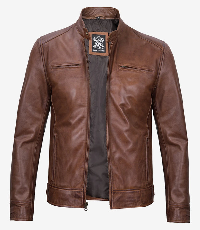 Mens Brown Leather Motorcycle Jacket