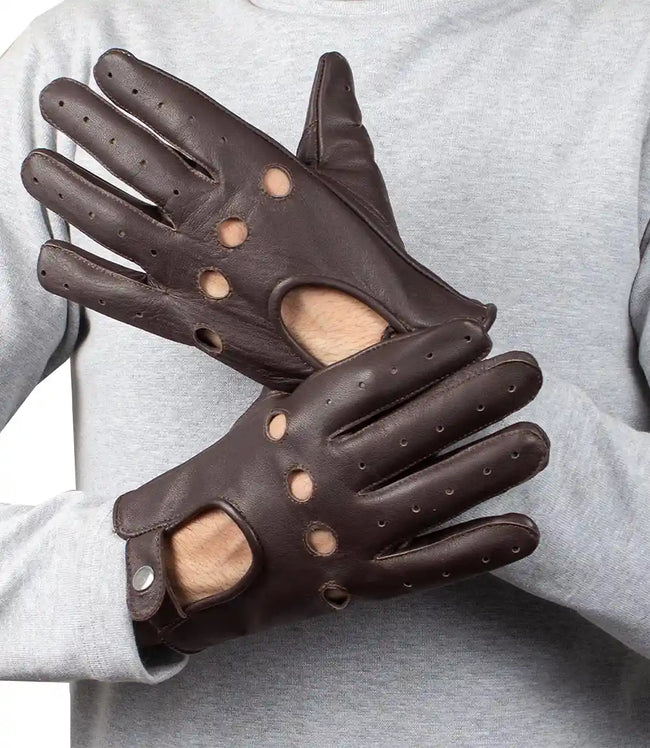 Mens Brown Leather Driving Gloves