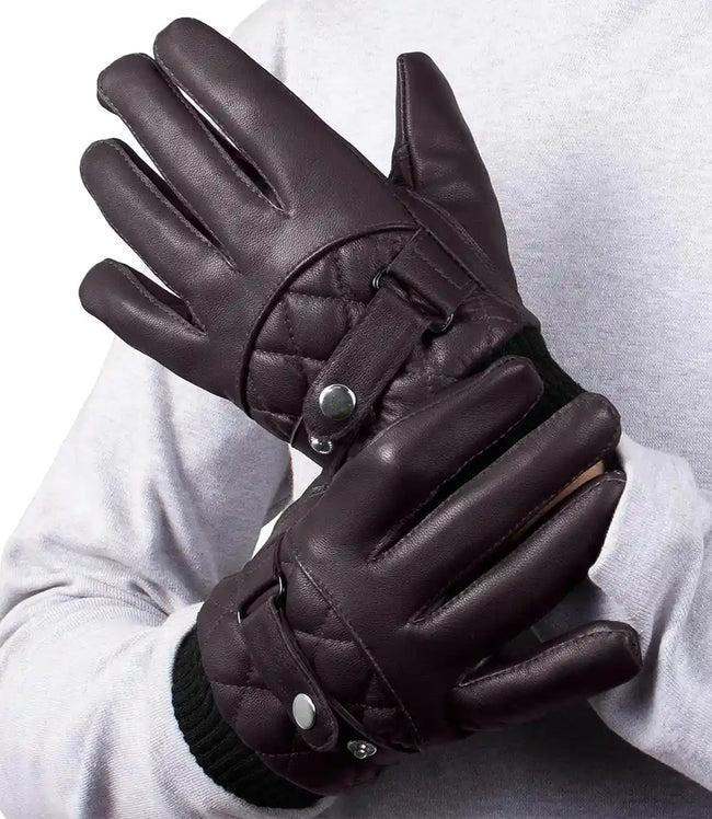 Mens Dark Brown Quilted Leather Gloves