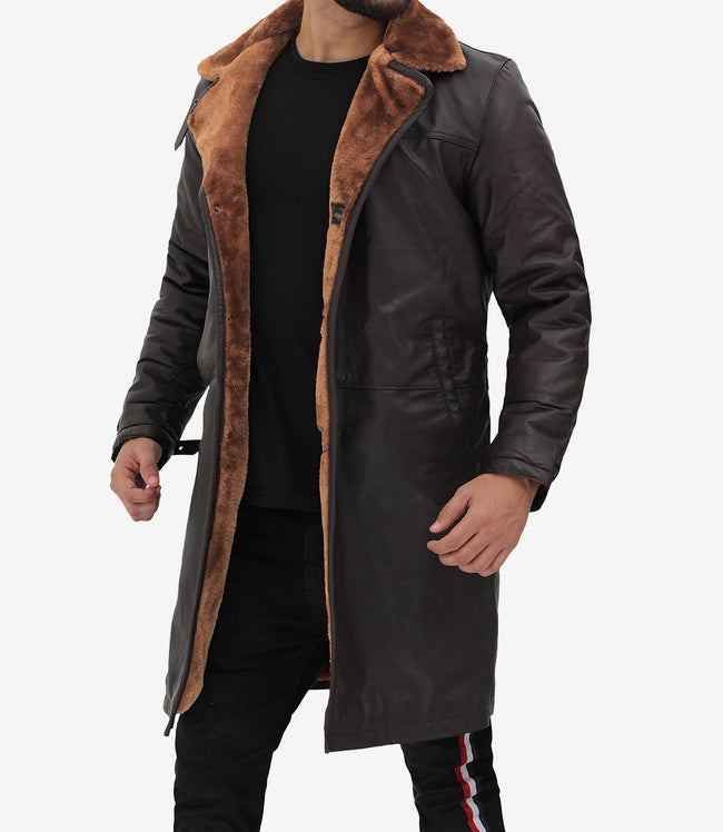 Mens Leather Brown Shearling Coat