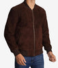 Mens Suede Leather Dark Brown Bomber Jacket